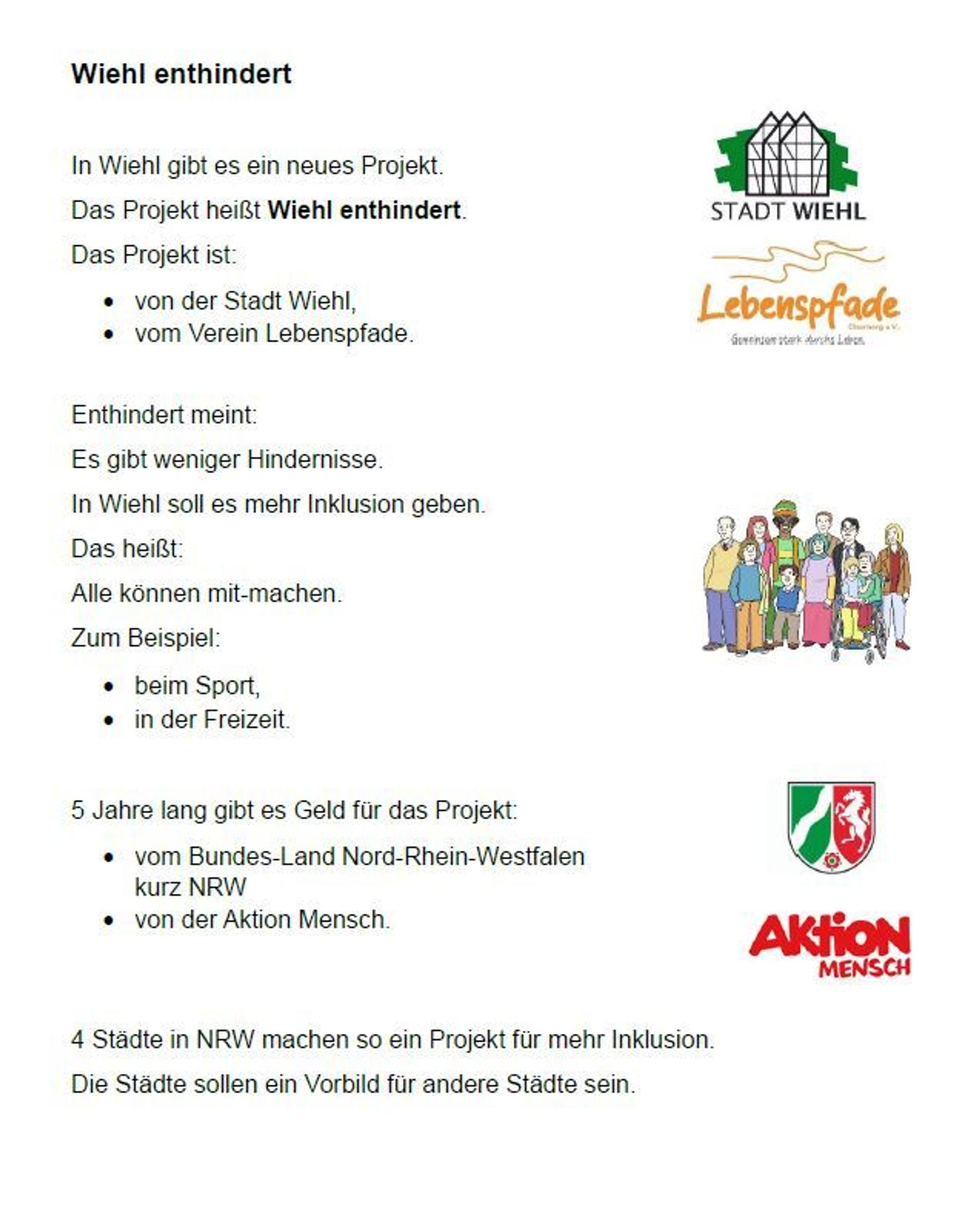 Ein Text in Leichter Sprache über das Projekt „Wiehl enthindert“.
