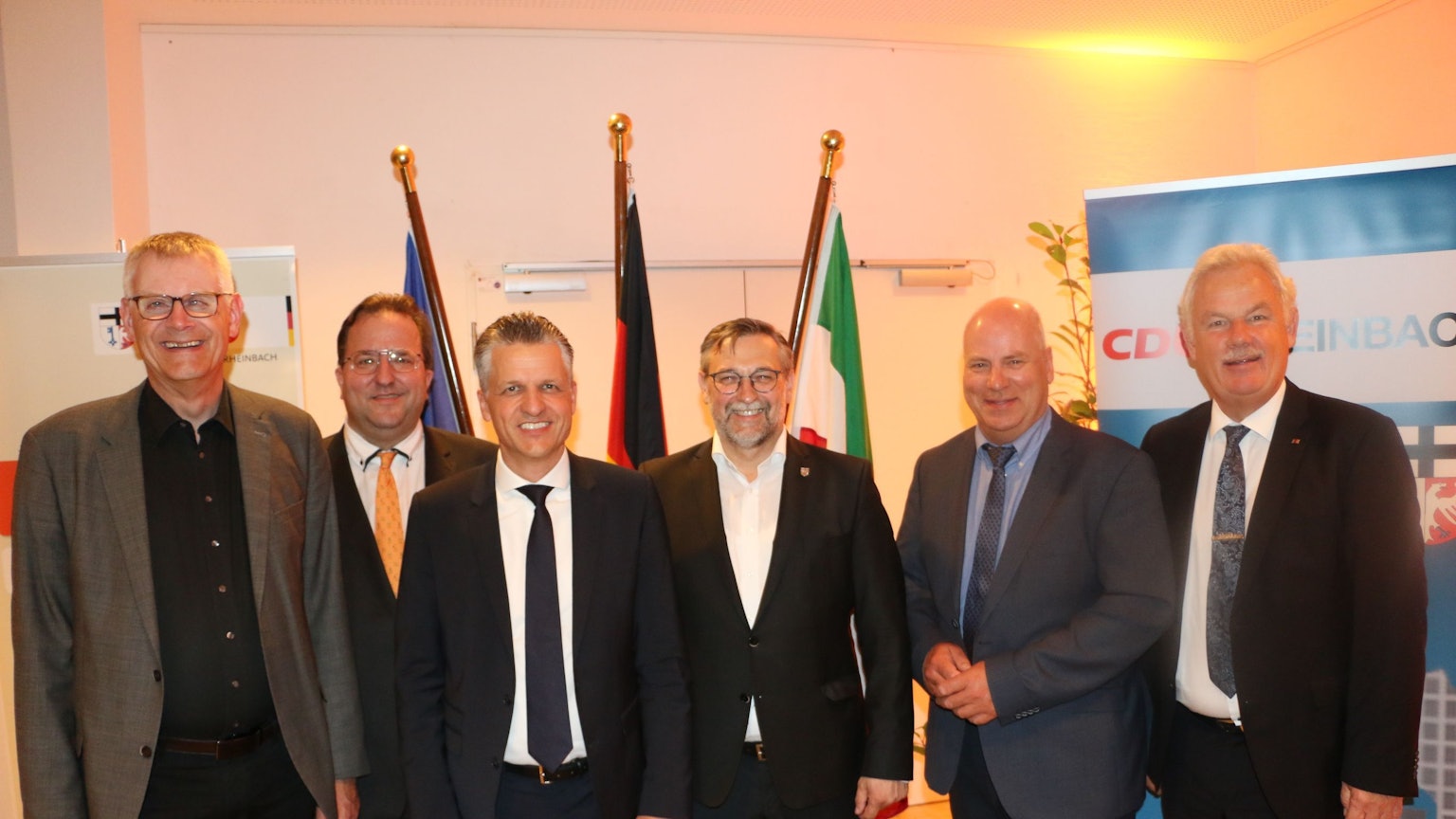 Beim Herbstempfang: Ludger Banken, Oliver Baron, Gastredner Thorsten Frei, Markus Pütz, Joachim Schneider und Alt-Bürgermeister Stefan Raetz (von links)