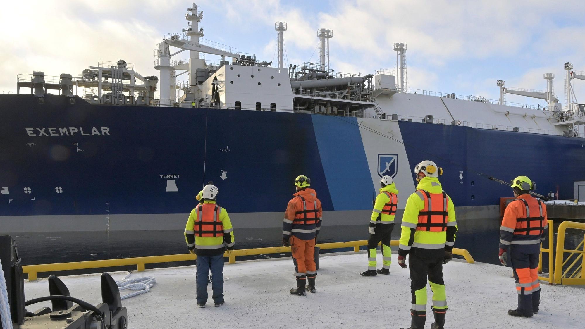 Ein Schiff im Hafen von Inkoo (Finnland), das die am Bau der Pipeline „Balticconnector“ beteiligt war. (Archivbild)