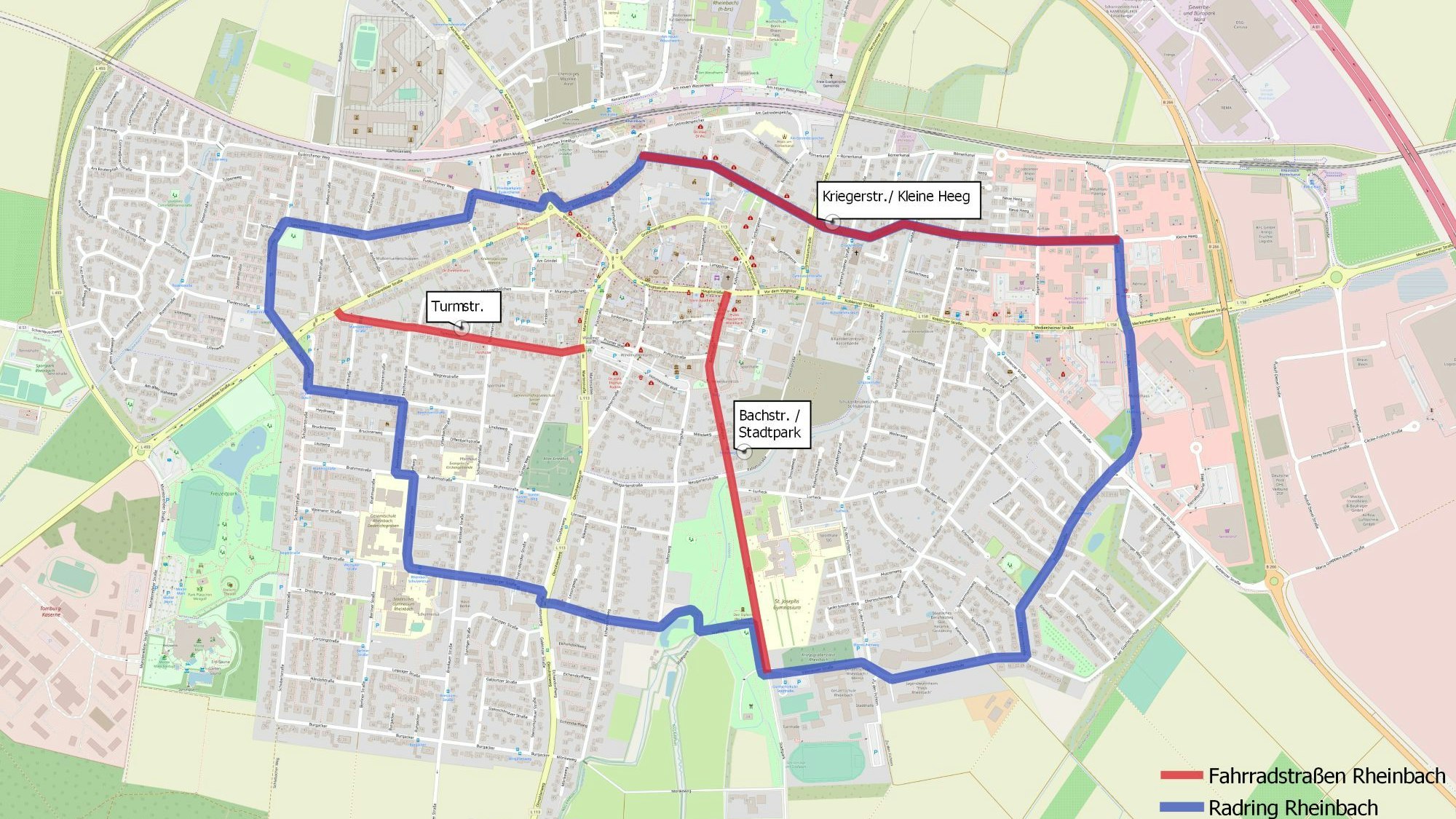 Karte des Radroutenrings in Rheinbach.