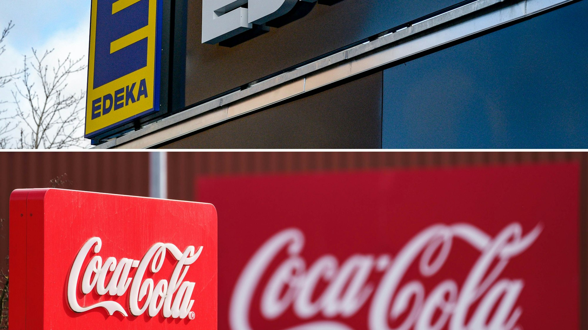 Die Logos des Einzelhändlers Edeka und des Getränkeherstellers Coca-Cola.