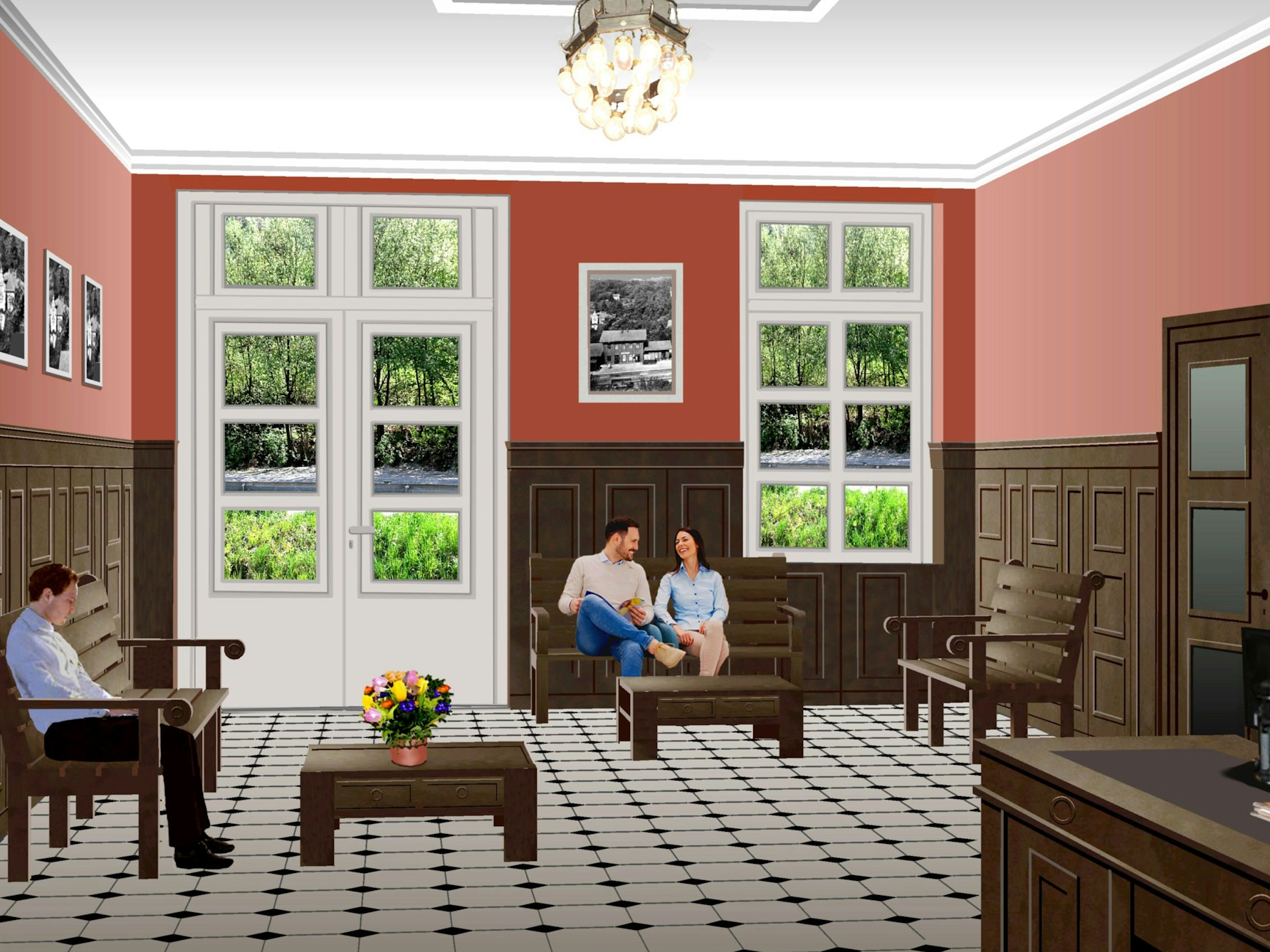 Der frühere Wartesaal wird zu einer Hotel-Lobby umgebaut.