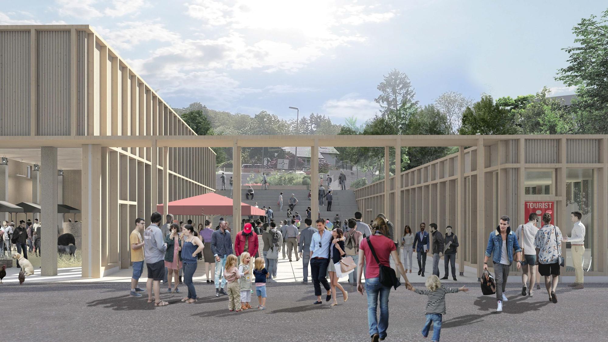 So könnten Waldbröls neue Markthalle und die nähere Umgebung auf dem Marktplatz einmal aussehen. Dieser Entwurf eines Kölner Architekten steht nun aber erneut in der Diskussion. Diese Grafik zeigt einen Ausschnitt.