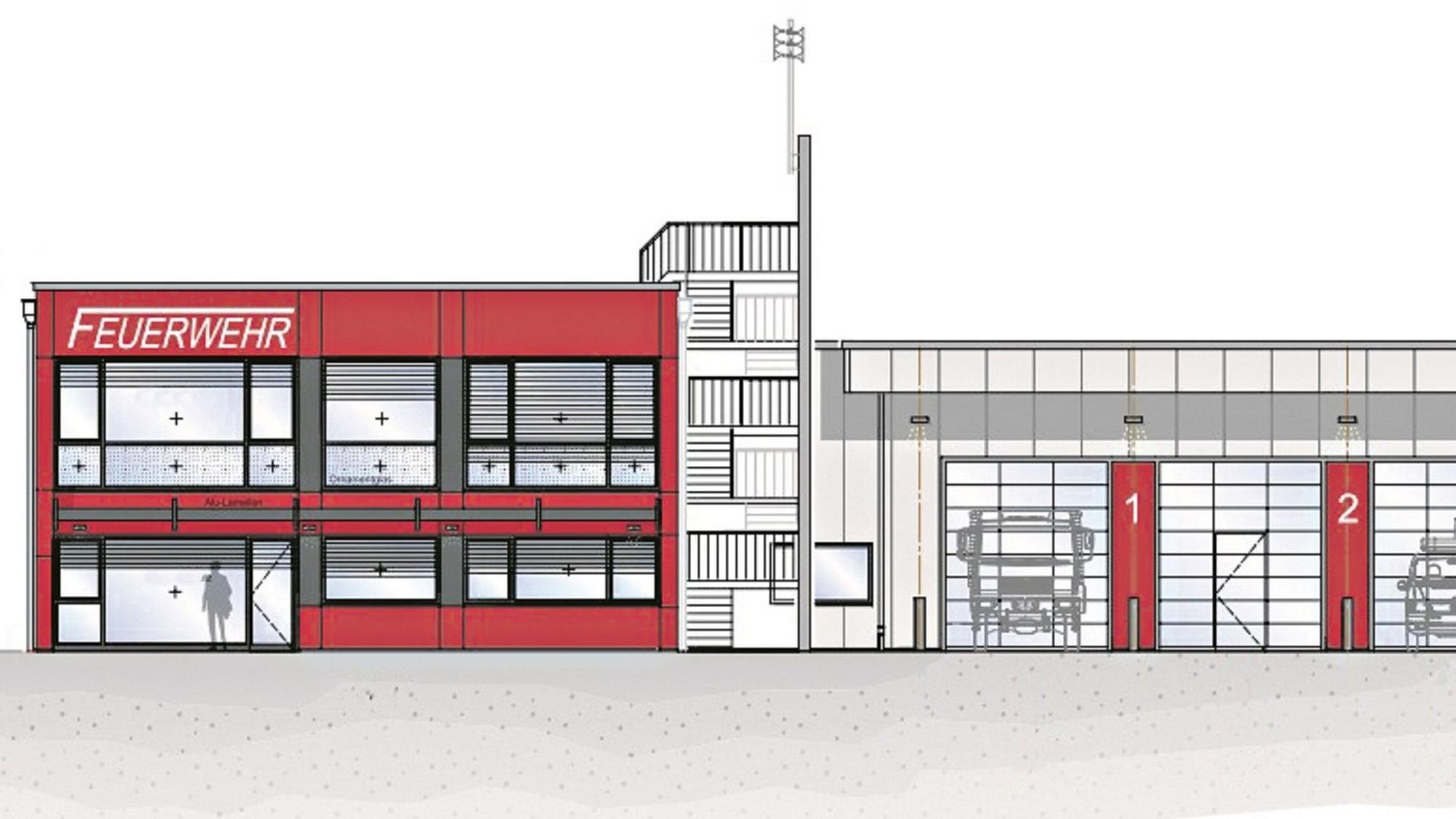 So soll das neue Gerätehaus für den Löschzug Thierseifen der Freiwilligen Feuerwehr Waldbröl einmal aussehen. Gebaut wird es im Hermesdorfer Gewerbepark „Im Langenbacher Siefen“.