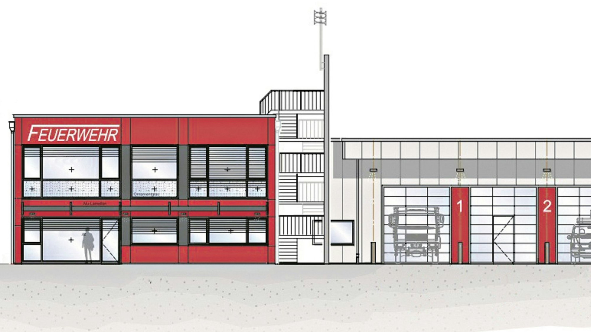 So soll das neue Gerätehaus für den Löschzug Thierseifen der Freiwilligen Feuerwehr Waldbröl einmal aussehen. Gebaut wird es im Hermesdorfer Gewerbepark „Im Langenbacher Siefen“.