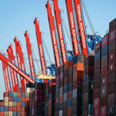 ARCHIV - 14.07.2022, Hamburg: Containerschiffe liegen im Waltershofer Hafen am Container Terminal Burchardkai (CTB) der HHLA (Hamburger Hafen und Logistik AG).