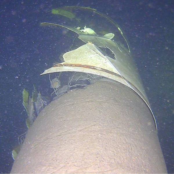 Die Gas-Pipeline Balticconnector zwischen Estland und Finnland nach einer Explosion auf dem Grund der Ostsee. Teile des Rohrs sind zerfetzt.