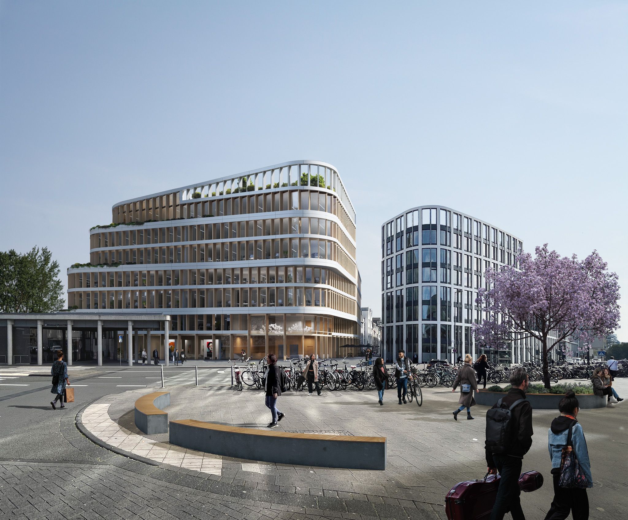 So soll das neue Bürohaus „Spark“ (links) am Hauptbahnhof aussehen.