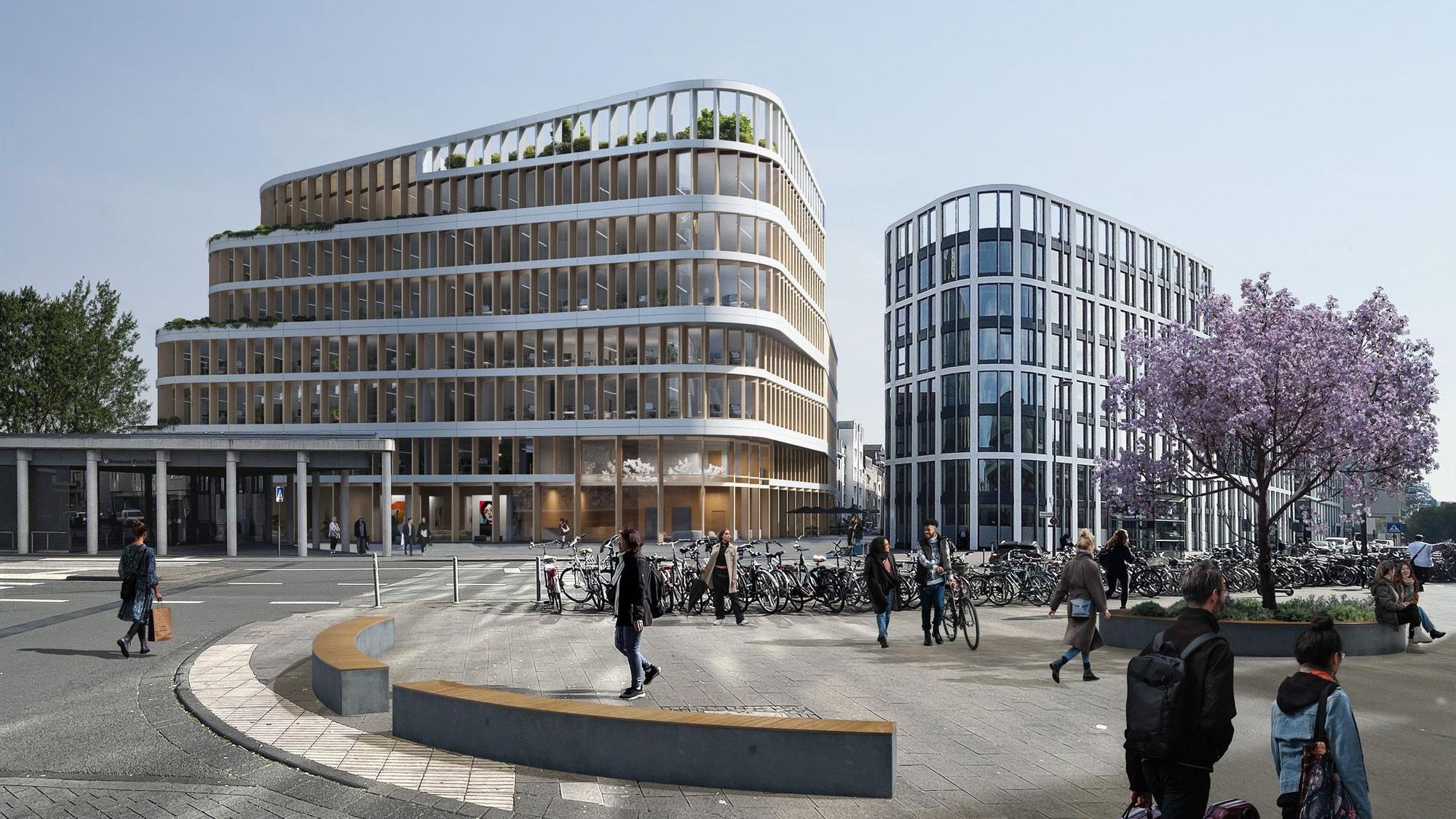 So soll das neue Bürohaus „Spark“ (links) am Hauptbahnhof aussehen.