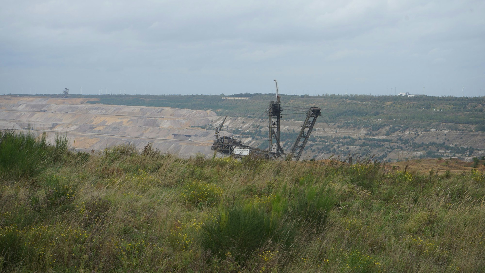 Das Foto zeigt einen großen Bagger im Tagebau
