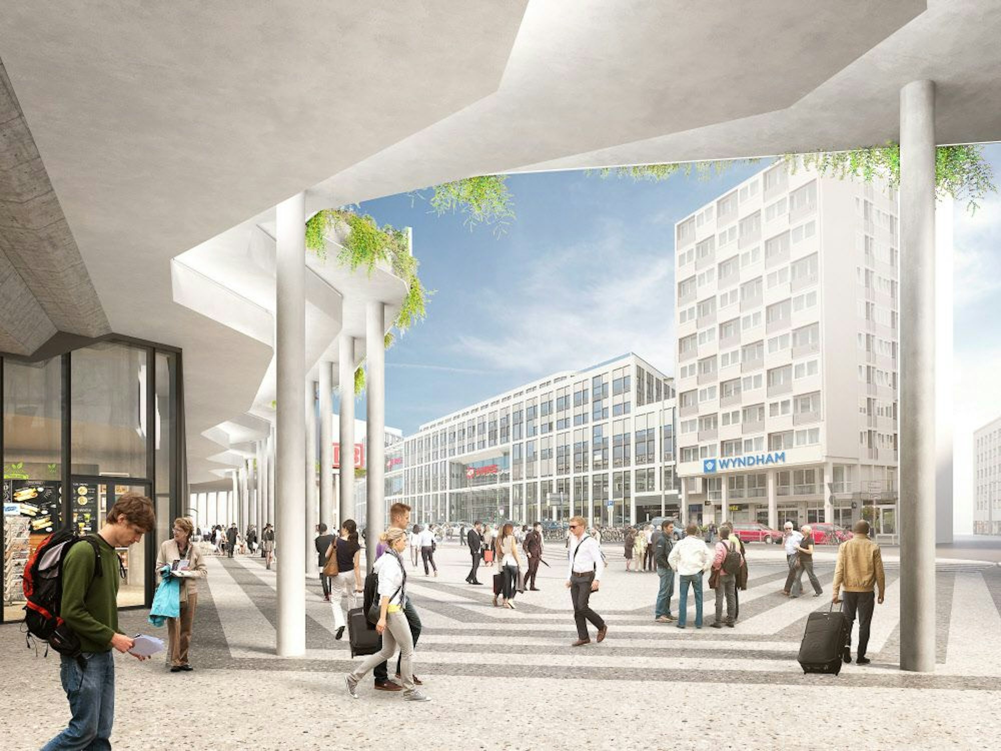 Die Entwürfe des Architekturbüros J.Mayer.H aus Berlin sehen eine neue Fassade und einen Arkadengang am unterhalb der neuen S-Bahn-Gleise vor.
