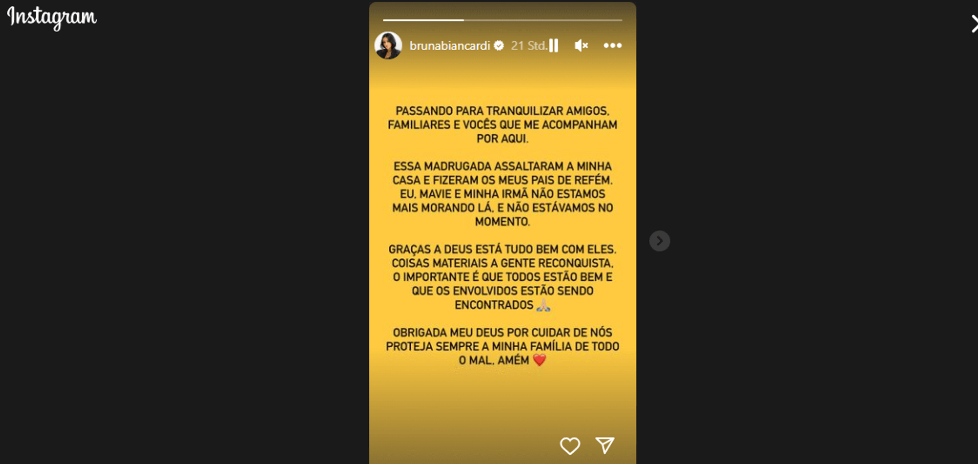 Screenshot der Instagram-Story von Bruna Biancardi zu dem Vorfall.