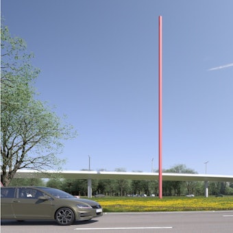 Die Stadtbahn-Brücke würde neben der Stele von Lutz Fritsch über den Verteilerkreis geführt.