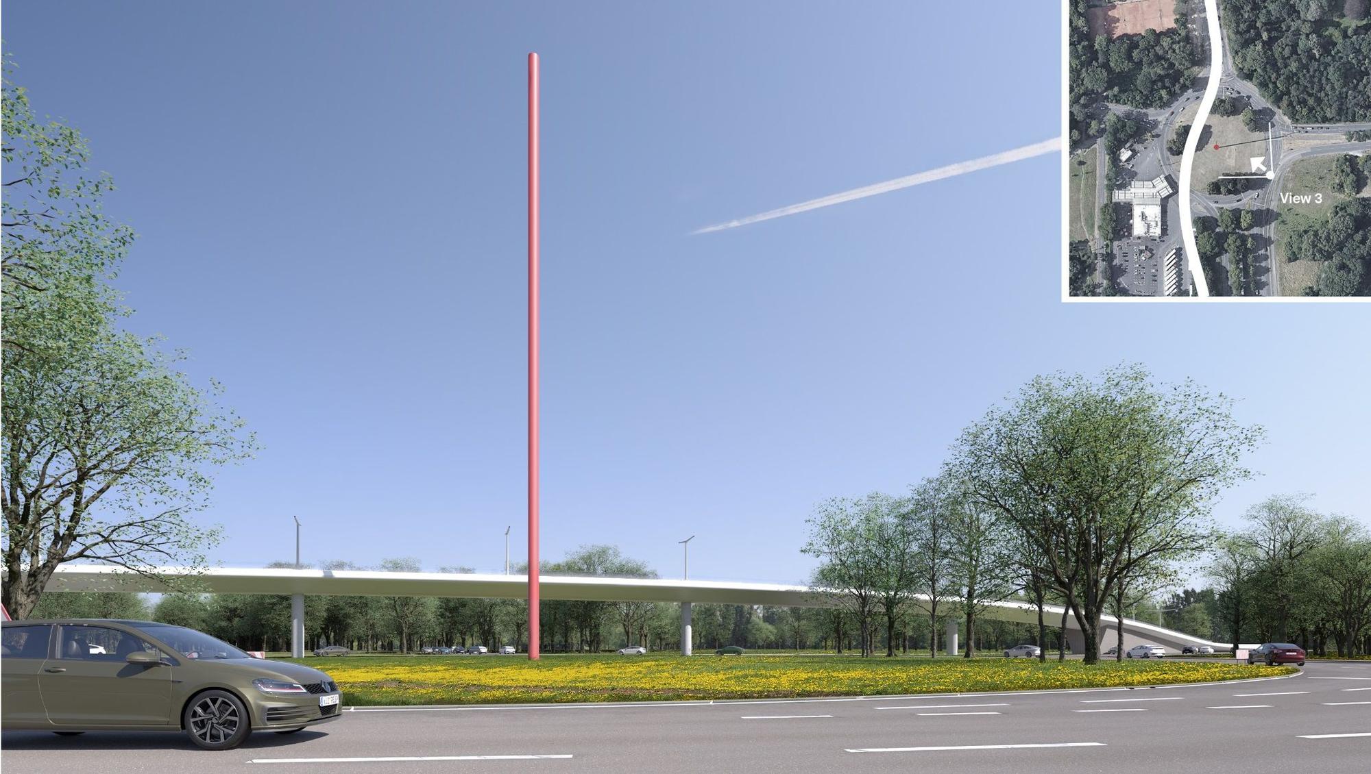 Die Stadtbahn-Brücke würde neben der Stele von Lutz Fritsch über den Verteilerkreis geführt.