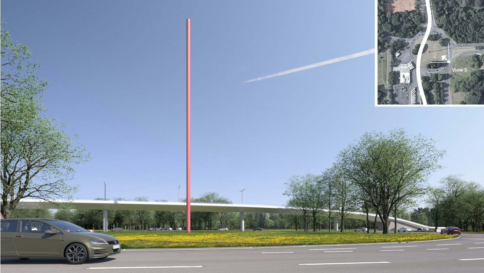 Die Stadtbahn-Brücke würde neben der Stele von Lutz Fritsch über den Verteilerkreis geführt.