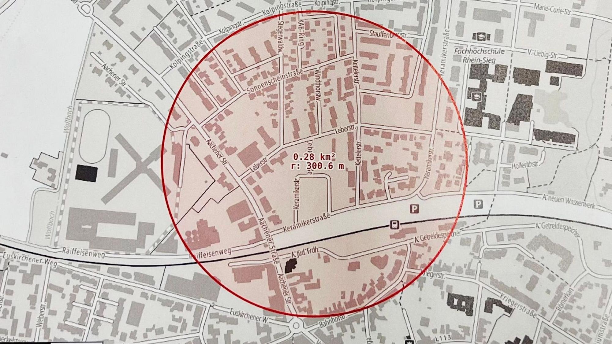 Auf einer Karte zeigt die Stadt den Radius, in dem evakuiert wird