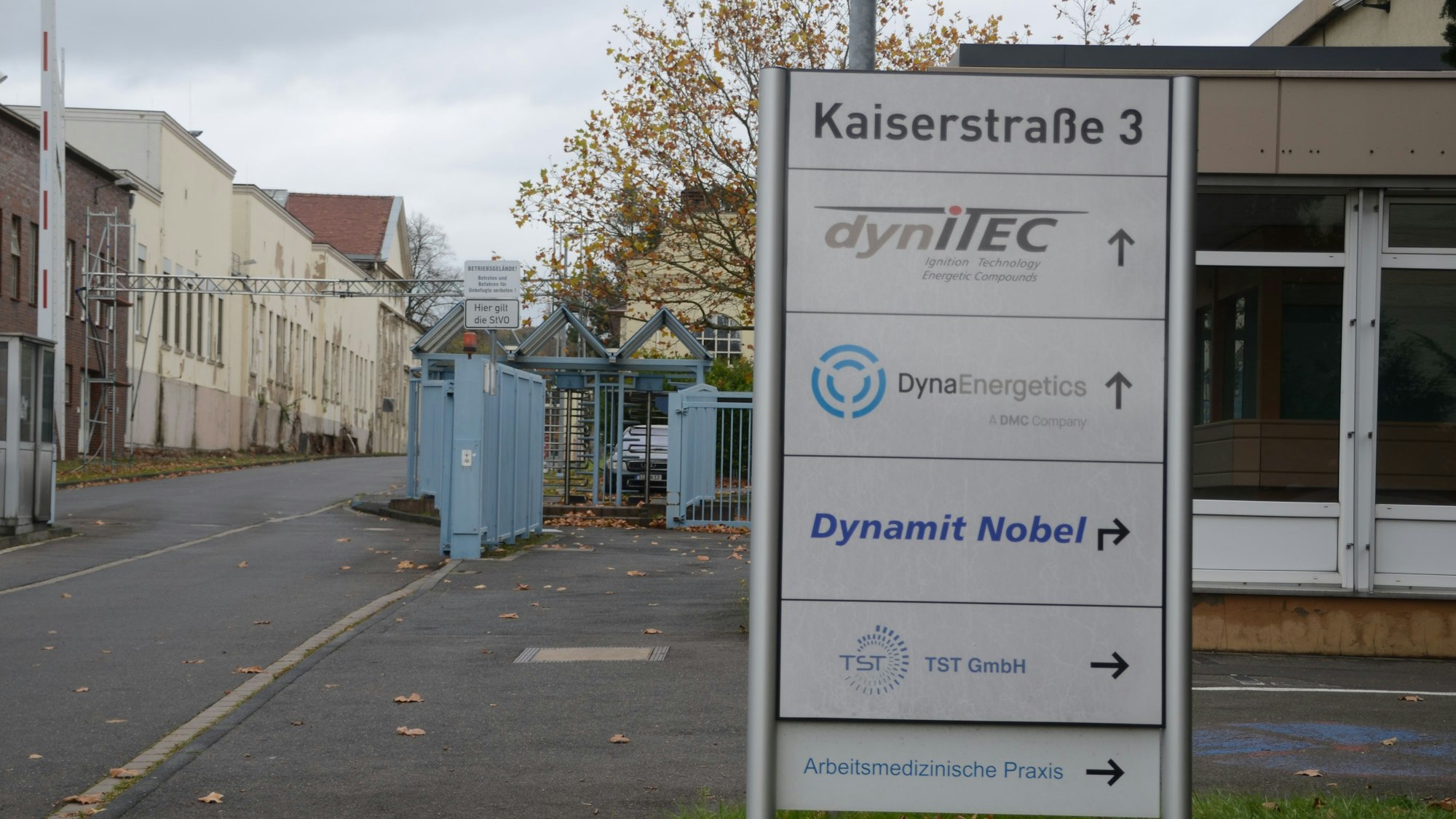 Firmengelände der Rüstungsfirma Dynitec in Troisdorf.
