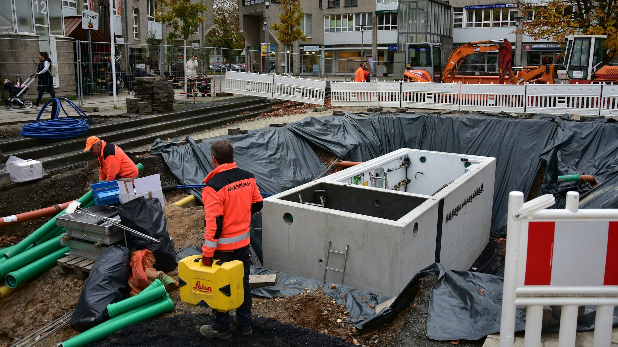 Baustelle auf dem Marktplatz Hennef.
