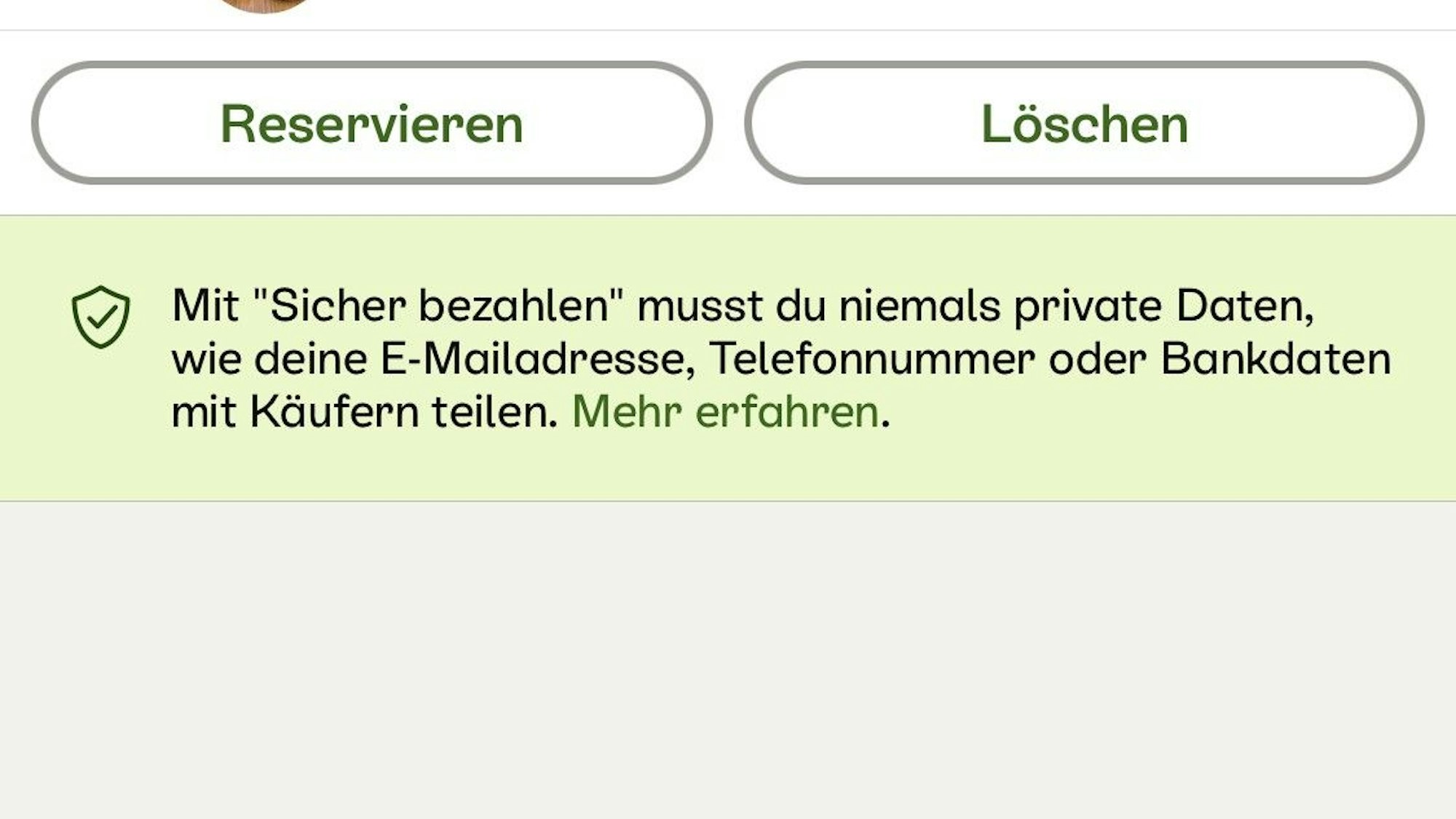 Screenshot des Warnhinweises, der bei Kleinanzeigen erscheint.