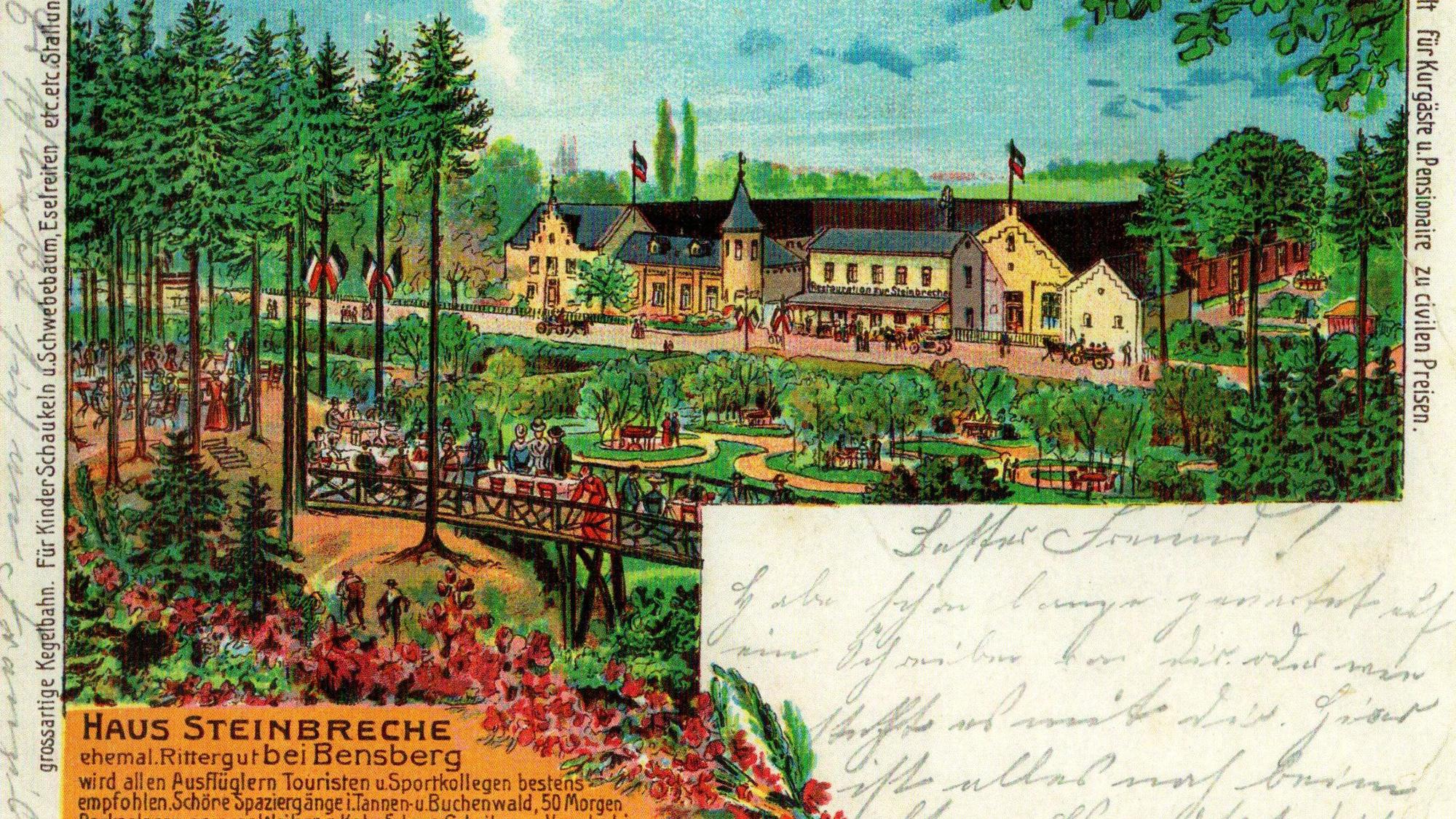 Refrath Haus Steinbreche, lithografische Ansichtskarte vor 1905