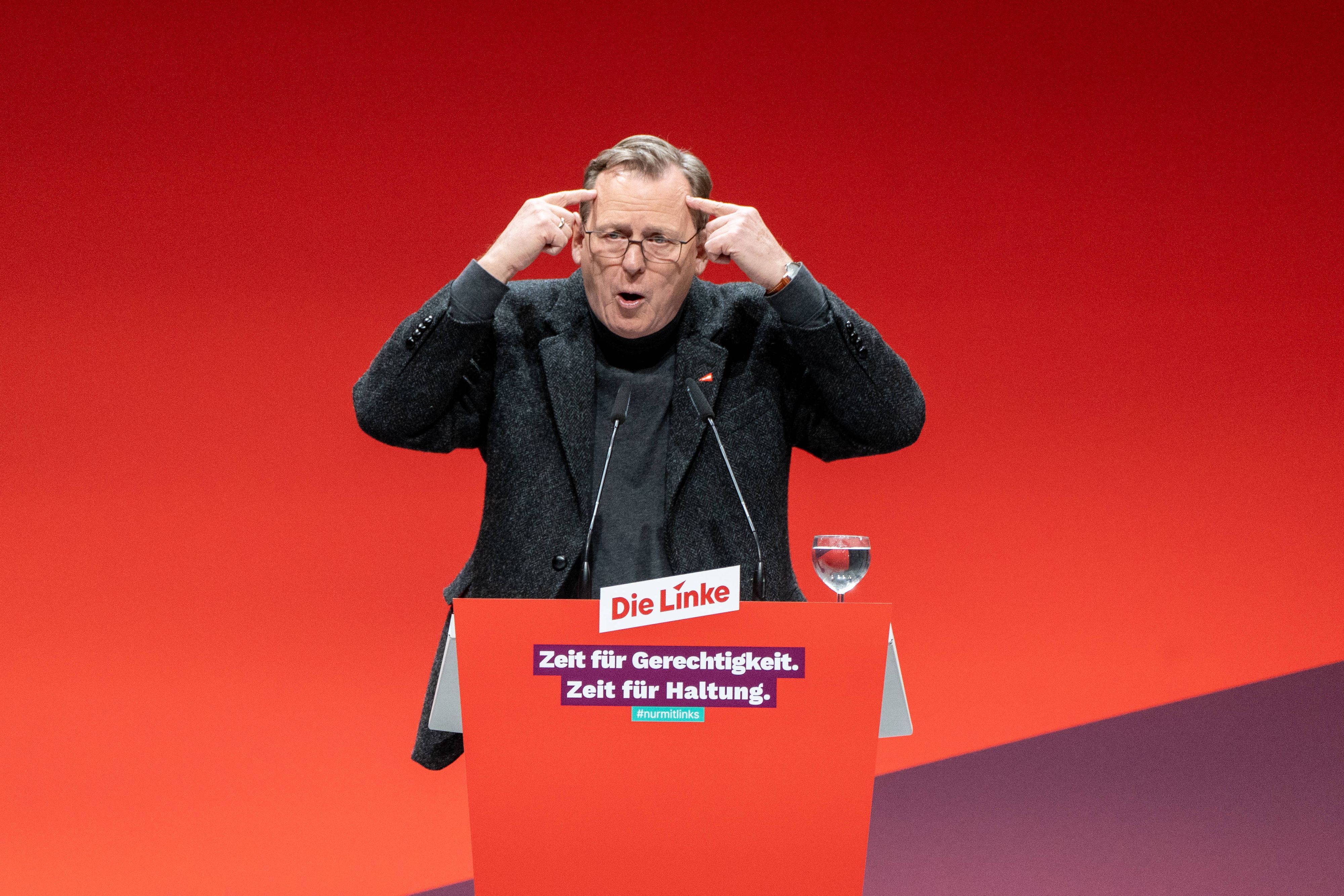 Bodo Ramelow, Ministerpräsident von Thüringen, bei seiner Rede auf dem Augsburger Parteitag der Linken 2023.