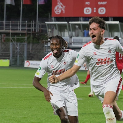 1. FC Köln Amateure (U21) vs. FC Wegberg-Beeck, Regionalliga West, Saison 2023/24, Jubel nach dem Tor zum 1:0 durch Rijad Smajic (1. FC Köln), 07.10.2023, Bild: Herbert Bucco