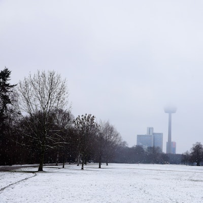 Schneefall im Kölner Grüngürtel im März 2023