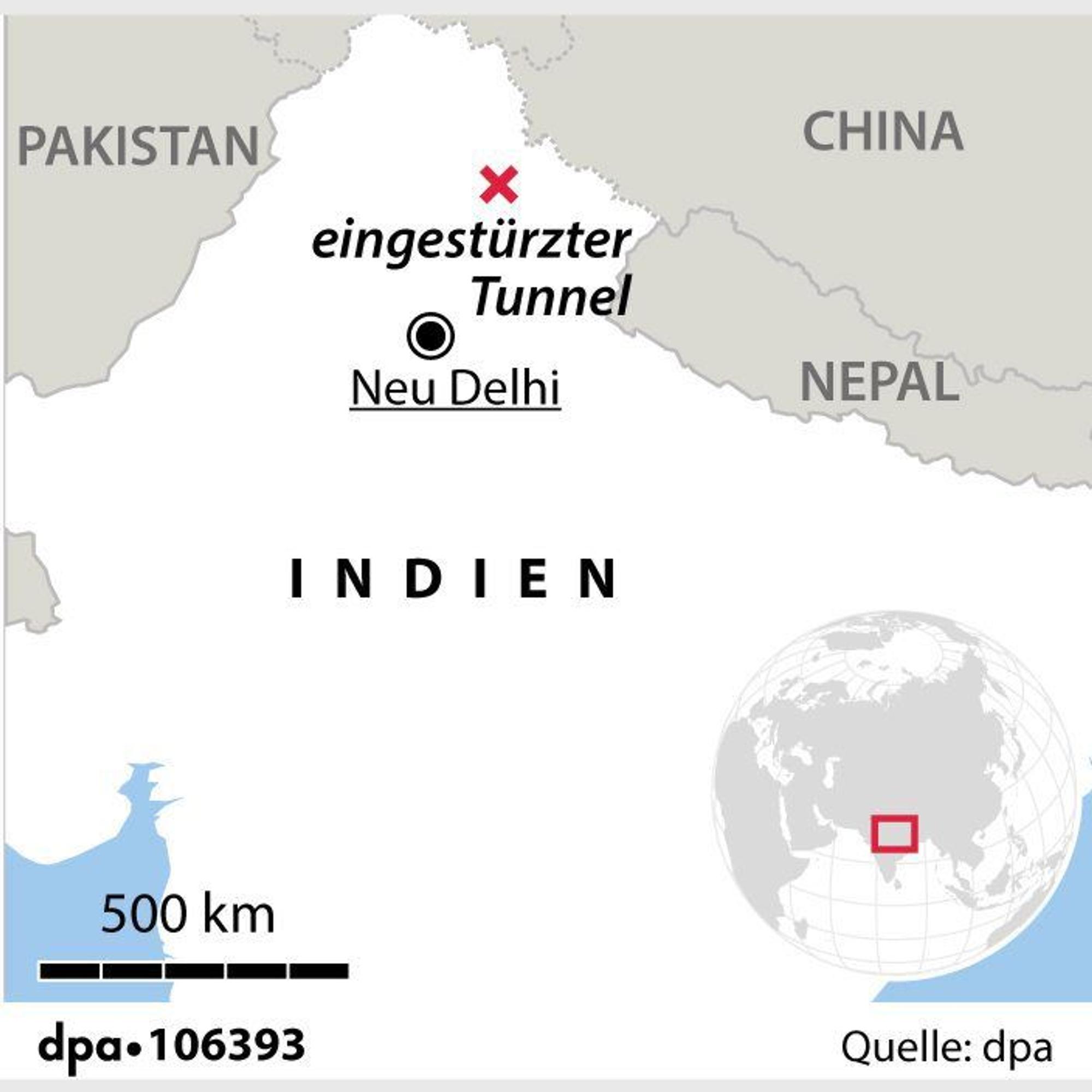 Verortung des eingestürzten Tunnels.