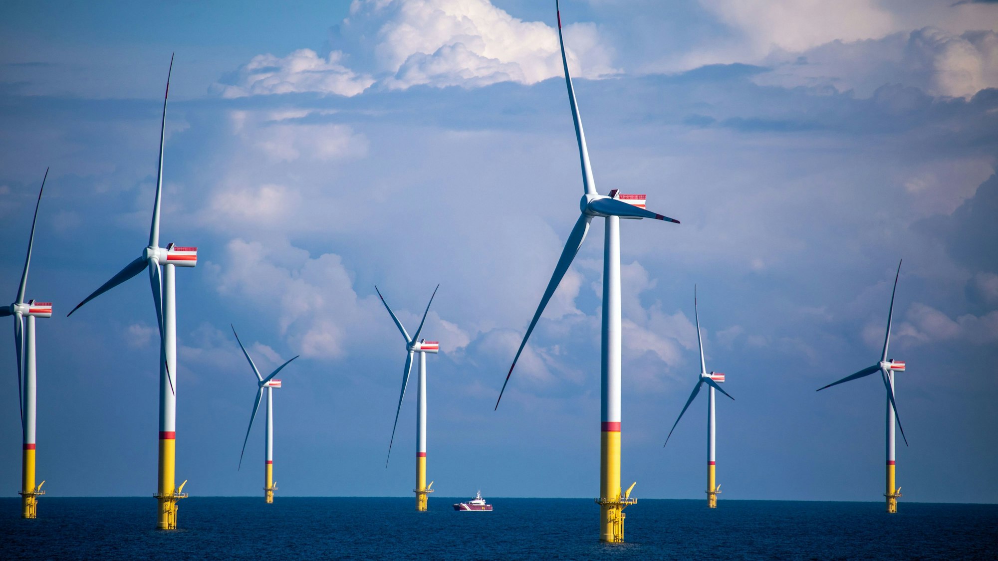Mukran: Windräder stehen zwischen den Inseln Rügen und Bornholm in der Ostsee.