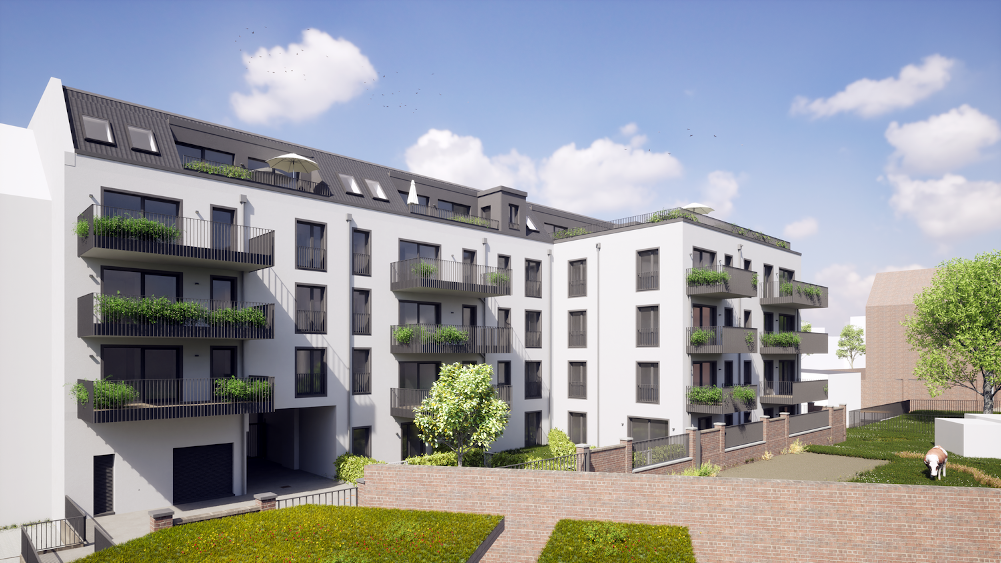 Visualisierung des geplanten Gebäudekomplexes der Areal Grundstücks- und Bauträgergesellschaft an der Brühler Straße