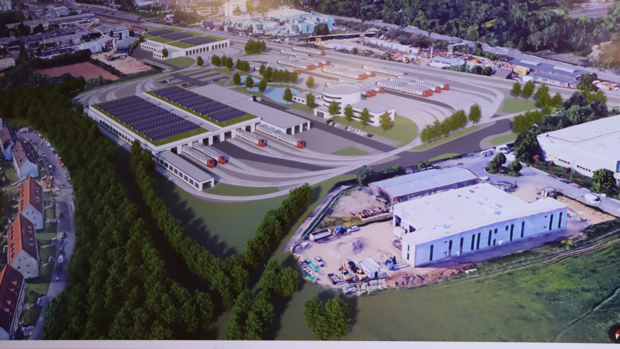 Auf dem Foto ist ein Entwurf für den künftigen Betriebshof zu sehen.