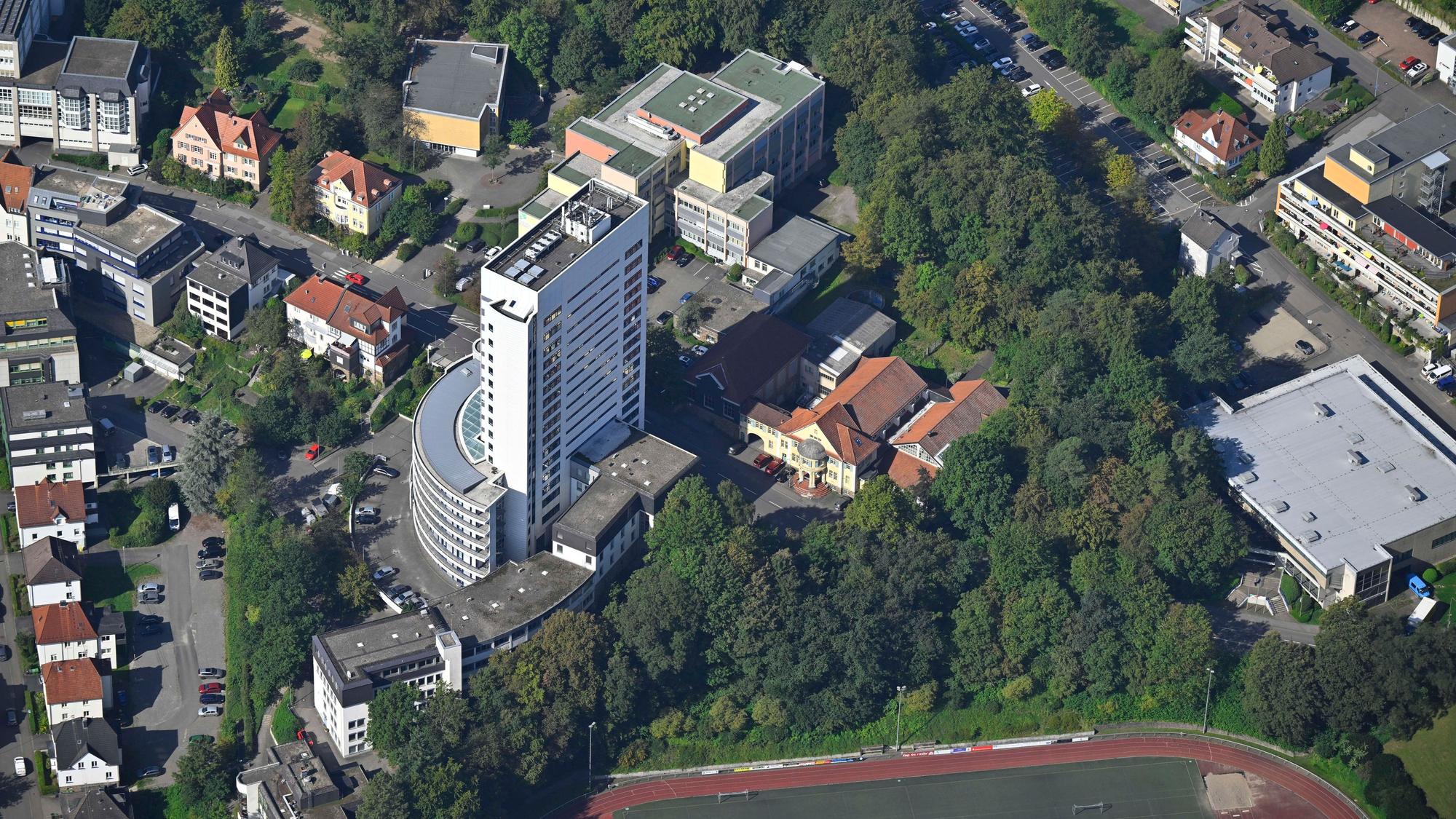 Luftbild des Kreishauses in Gummersbach.
