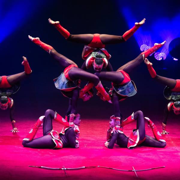 Begnadete Körper: Die Tanzformation aus der Mongolei in fliegender Formation.