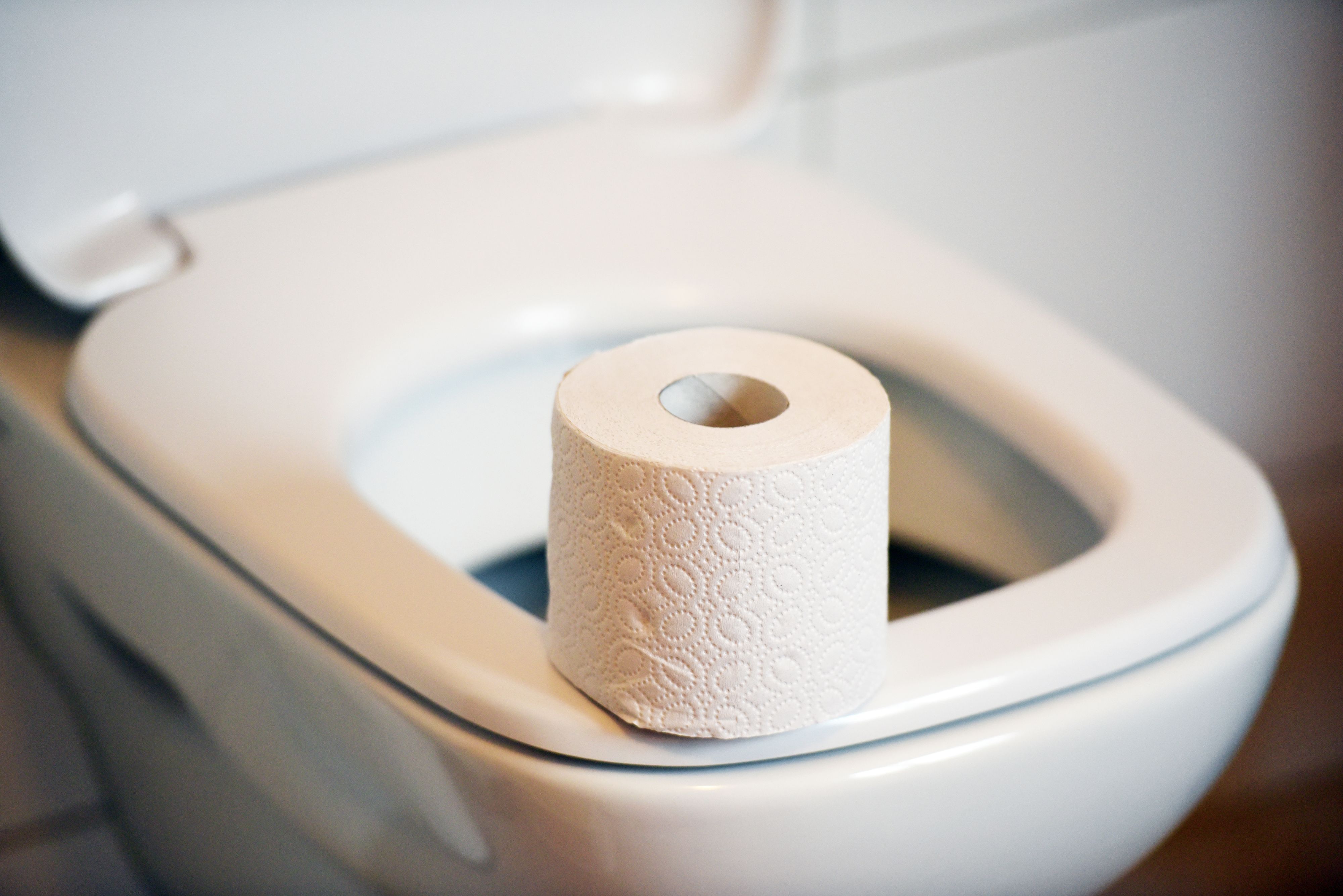 Eine Rolle Toilettenpapier, fotografiert auf einer Toilette