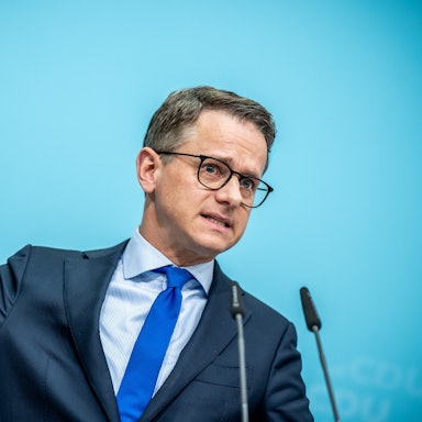 Carsten Linnemann, CDU-Generalsekretär und Vorsitzender der Programm- und Grundsatzkommission, spricht auf einer Pressekonferenz zum Entwurf der Kommission für ein neues Grundsatzprogramm der CDU.