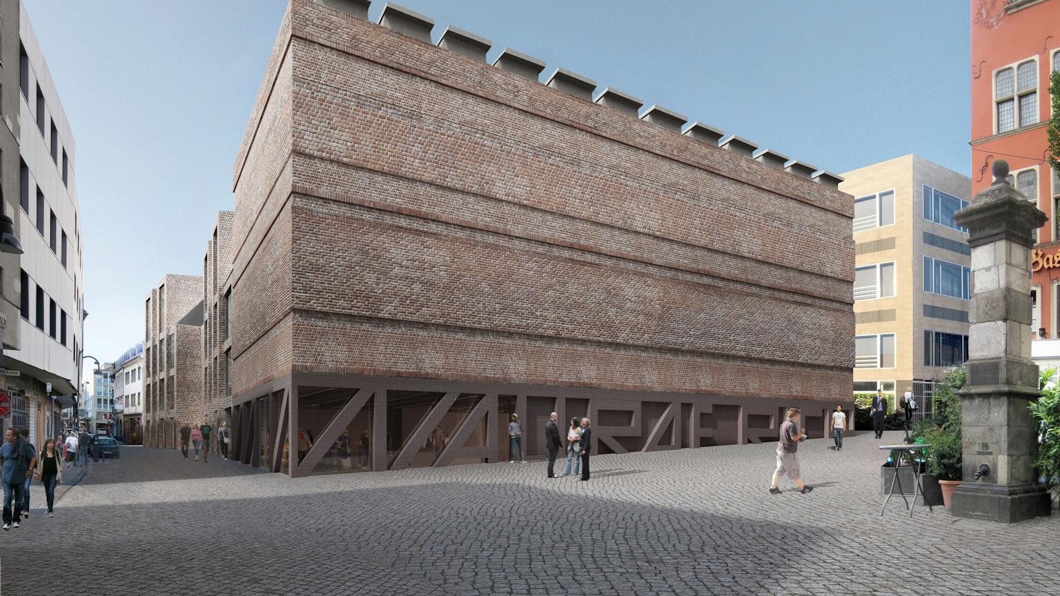 Der Anbau des Wallraf-Richartz-Museums, wie er laut einer Visualisierung nach der Fertigstellung aussehen soll.