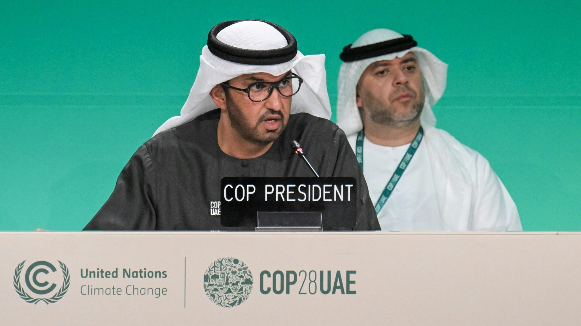 Sultan al-Dschaber, Präsident der COP 28, spricht während einer Sitzung auf dem UN-Klimagipfel COP 28.