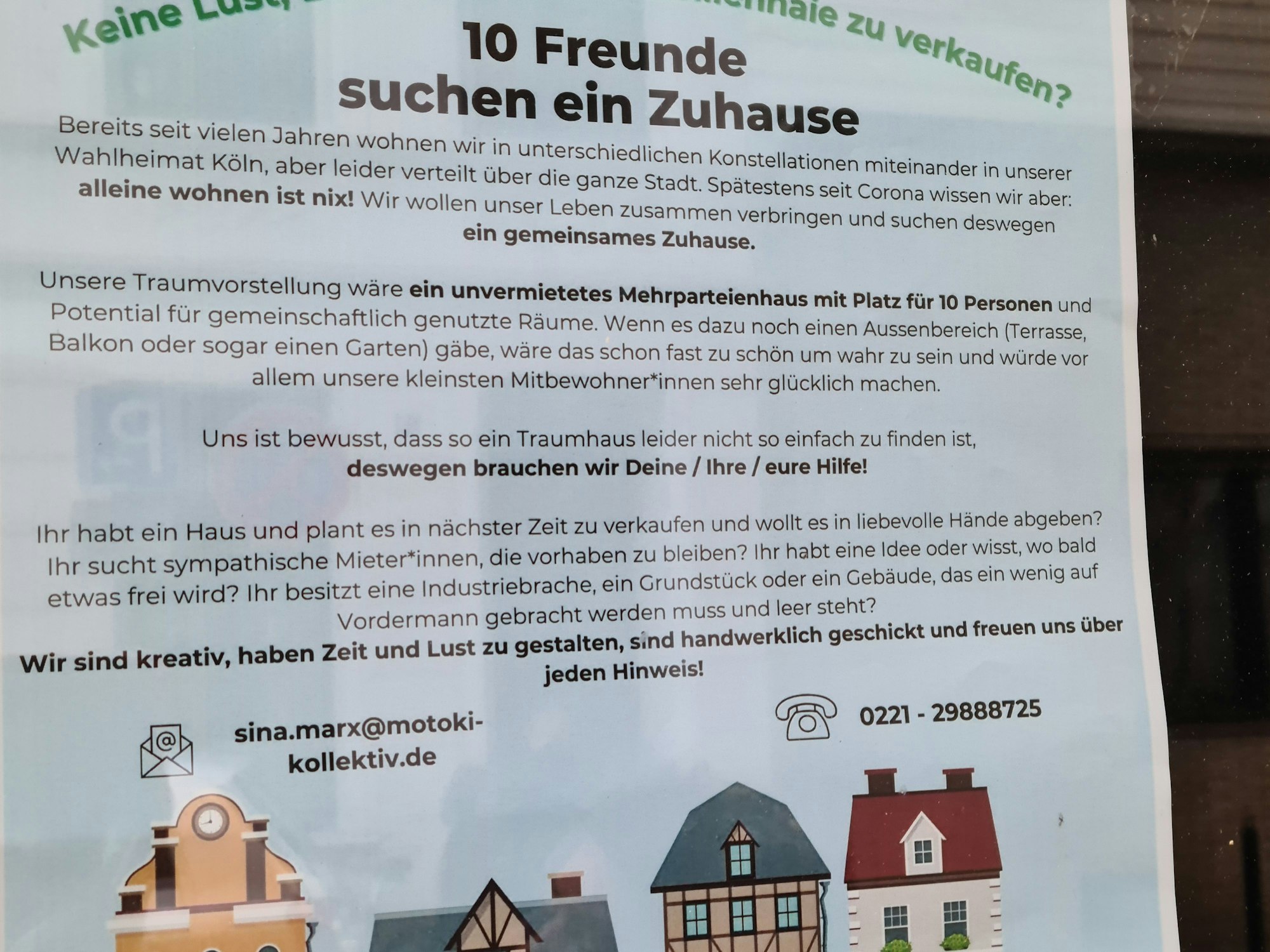 Wohnungsgesuch in einem Fenster in Ehrenfeld