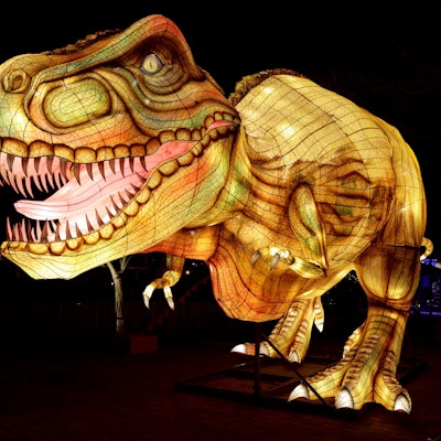 Der Tyrannosaurus Rex begrüßt die Besucher im Kölner Zoo.