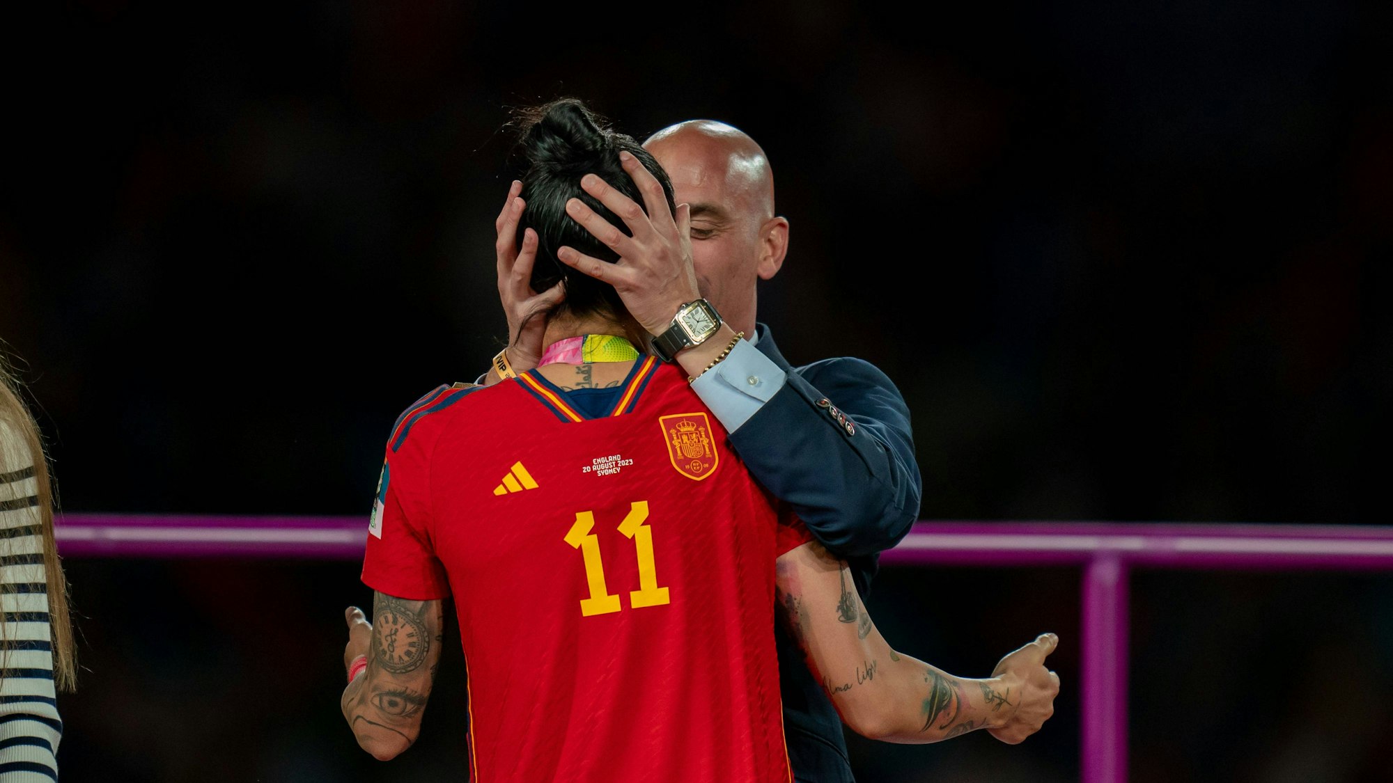 Sydney, Australia, August 20th 2023: Jenni Hermoso 10 Spain is kissed by president of the RFEF Luis Rubiales during the FIFA Womens World Cup 2023 Final football match between Spain and England at Stadium Australia in Sydney, Australia. Noe Llamas / SPP PUBLICATIONxNOTxINxBRAxMEX Copyright: xNoexLlamasx/xSPPx spp-en-NoLlSp-20230820-NLA05111