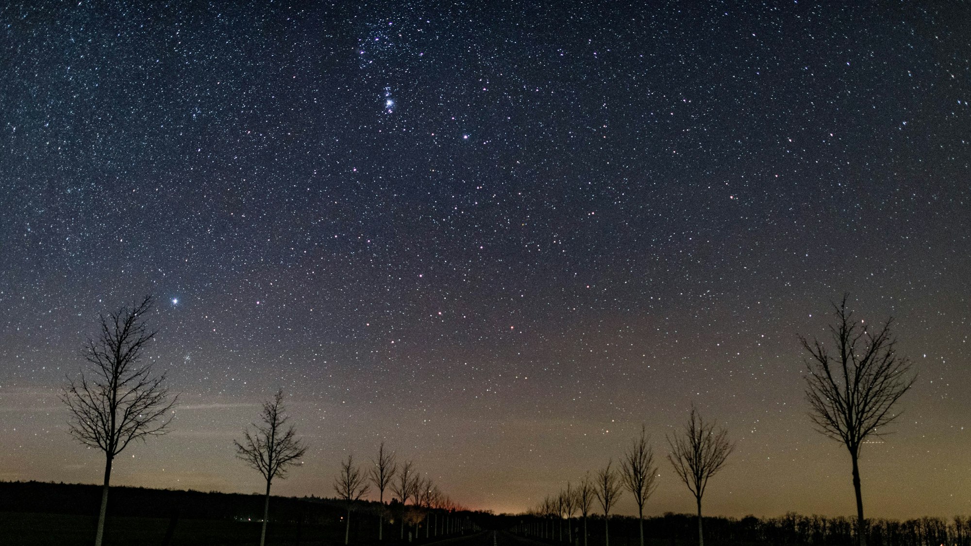 ARCHIV - 18.12.2020, Brandenburg, Falkenhagen: Blick auf einen kleinen Teil der Milchstraße am nächtlichen Sternenhimmel über einer Straße im Landkreis Märkisch-Oderland.