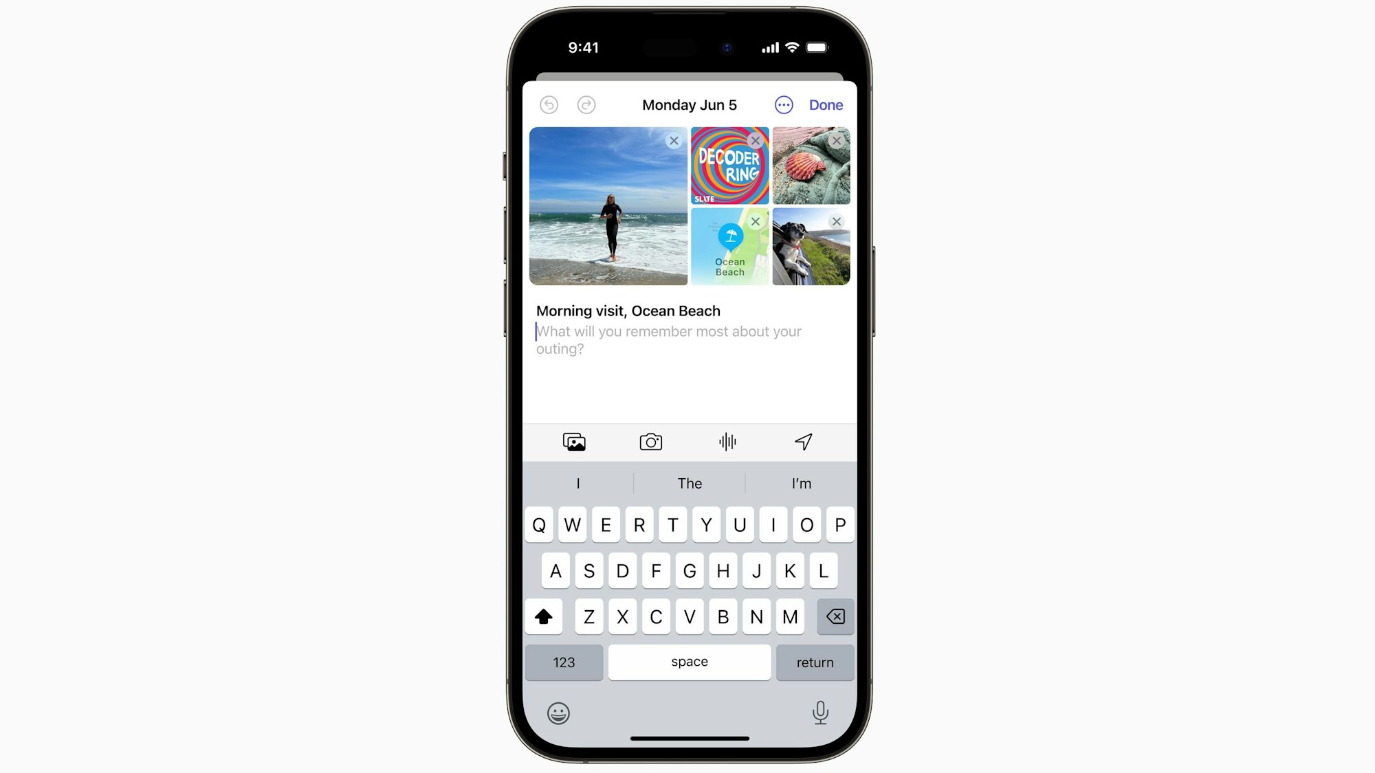 Die neue Journal-App von Apple, zu sehen auf einem Smartphone.