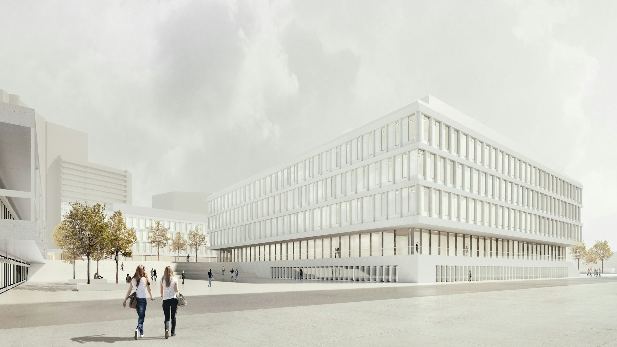 Visualisierung eines vierstöckigen modernen Gebäudes.