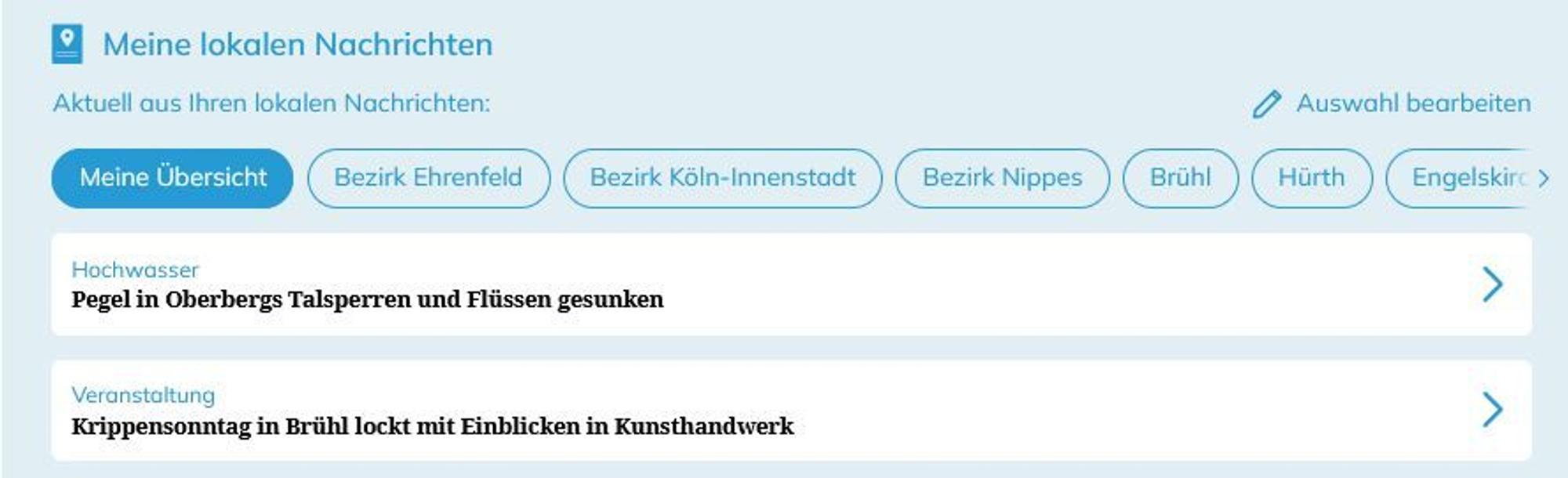 Hier können Sie Ihre lokalen Nachrichten personalisieren.