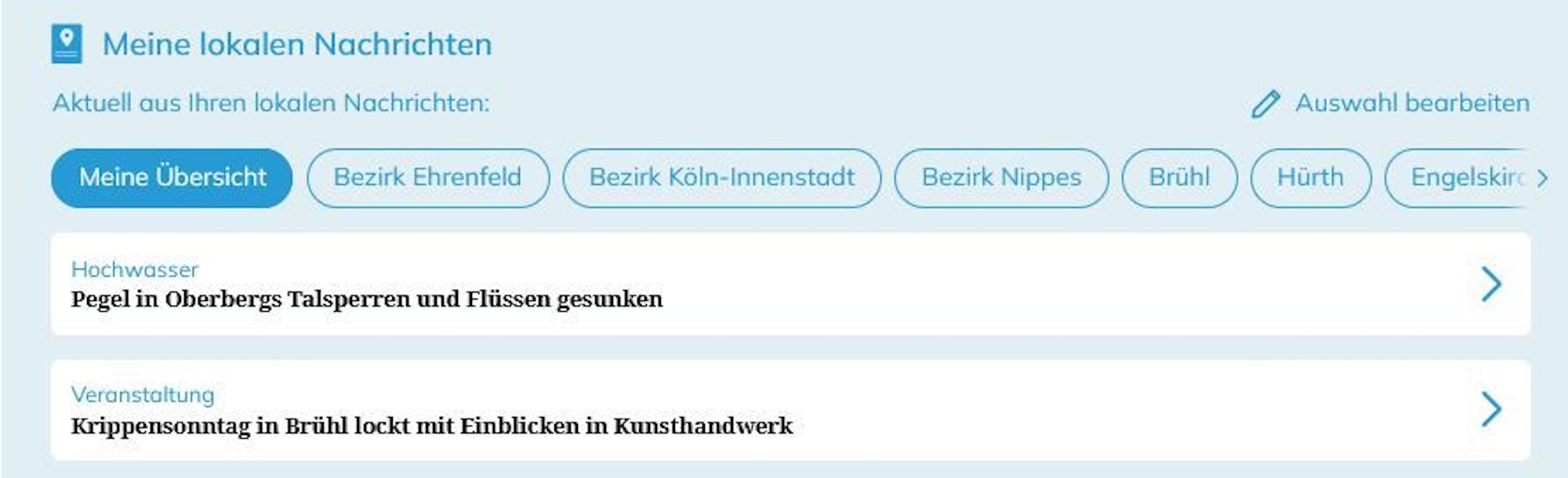 Hier können Sie Ihre lokalen Nachrichten personalisieren.