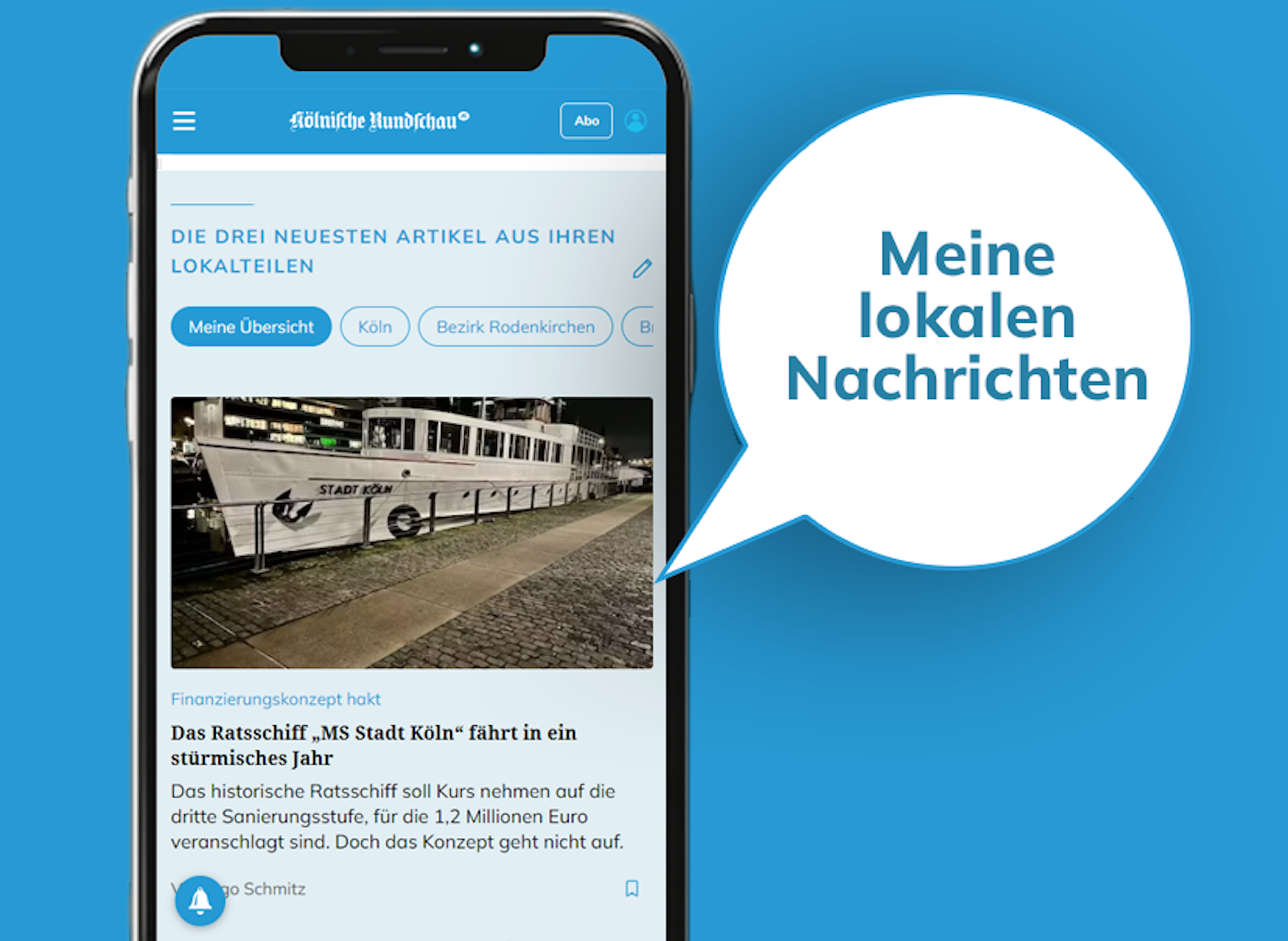 Ein Smartphone-Display zeigt die neue Funktion „Meine lokalen Nachrichten“.