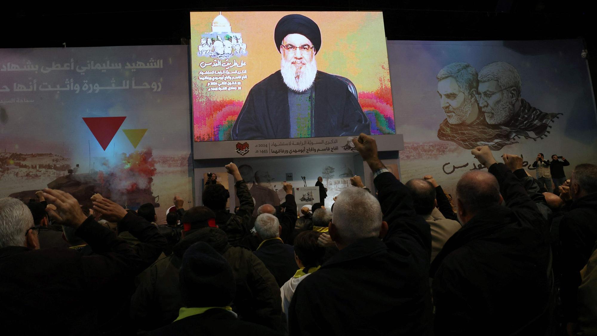Hassan Nasrallah bei seiner Rede am Mittwoch. Der Hisbollah-Führer droht Israel mit einem Krieg „ohne Regeln“.