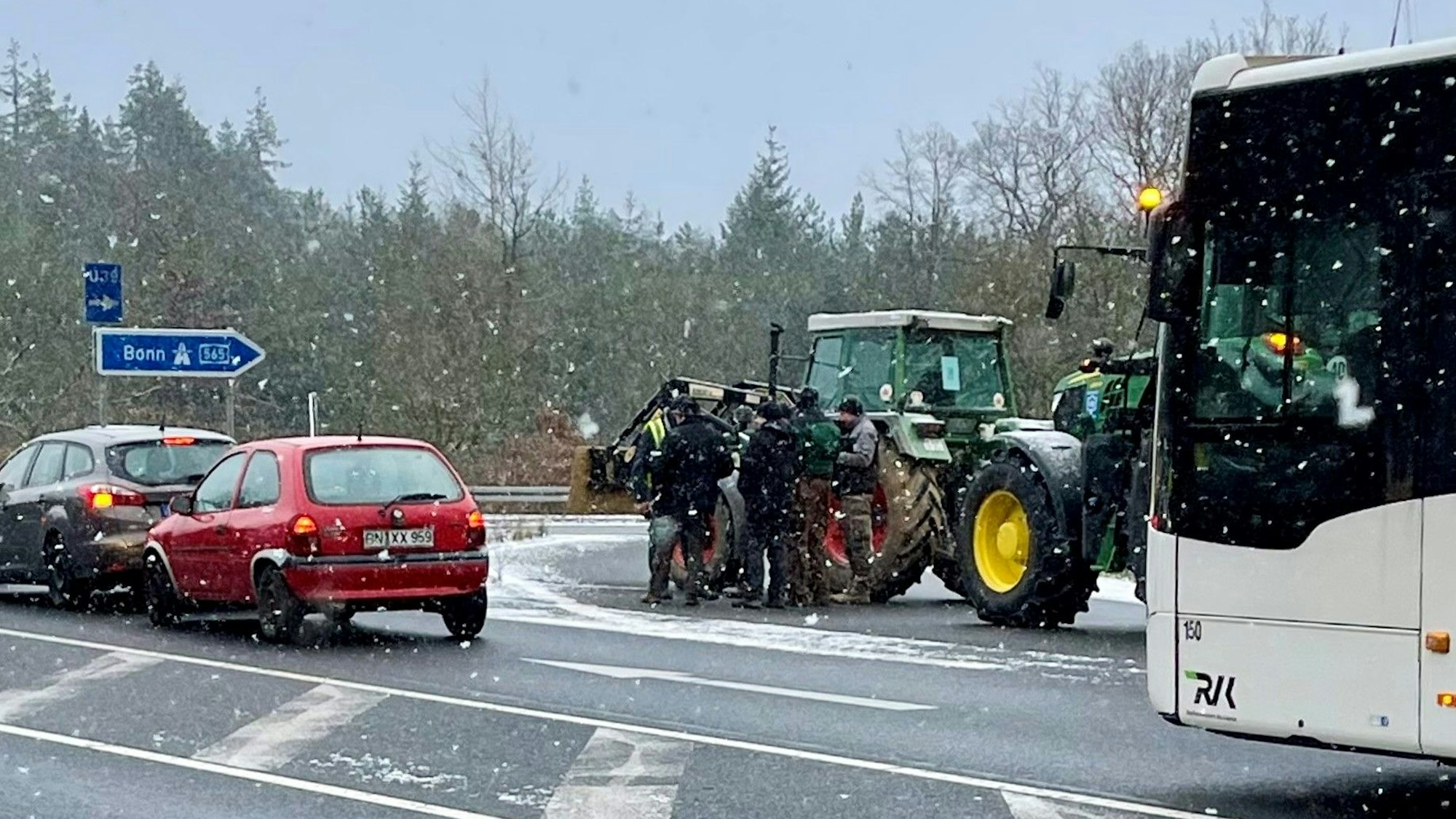 Blockade in Merl während der Bauerndemonstration