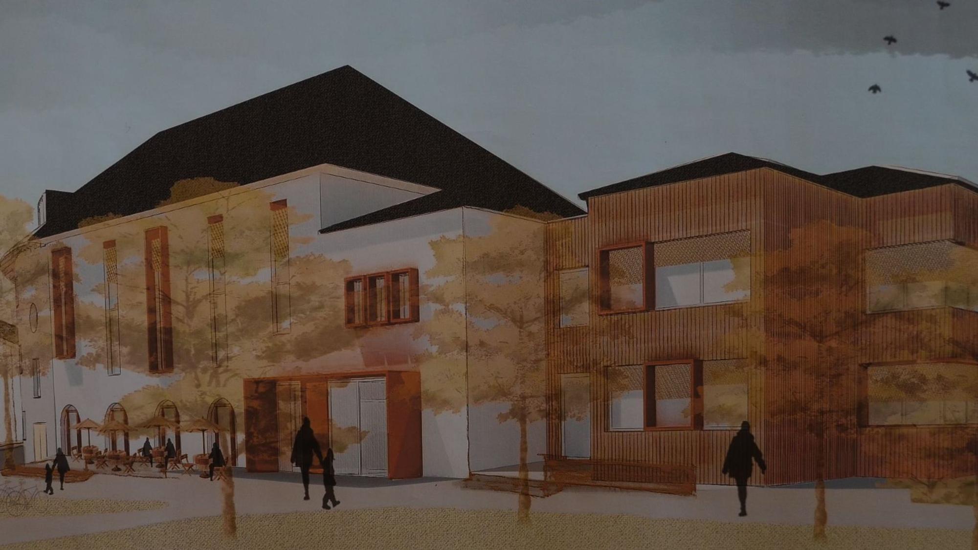 Eine Architektenzeichnung zeigt das Gemeindehaus nach der Umgestaltung und Sanierung.