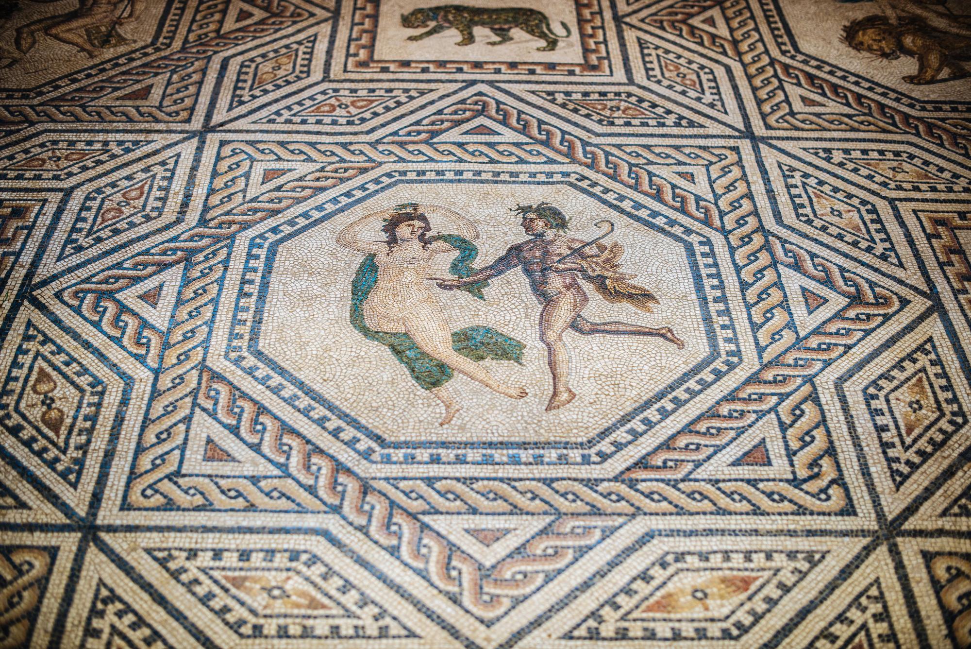 Ein Ausschnitt aus dem berühmten Dionysos-Mosaik.